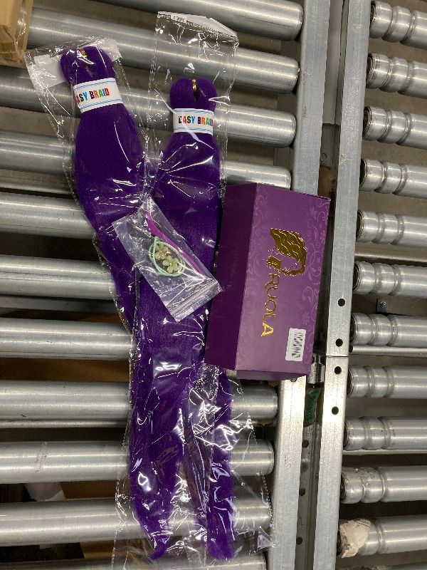 Photo 1 of ***2 BOXES INCLUDED***Purple Braiding Hair 24 Inch Long Pre Stretched Hair Straight Yaki Texture Synthetic Hair Extensions Softness, 2 Packs***2 BOXES INCLUDED***