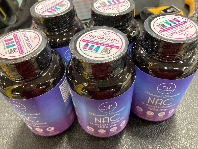 View 1 of ***5 BOTTLES INCLUDED***Herb Krave NAC Supplement N-Acetyl Cysteine 1000 mg, Amino Acid, Natural Antioxidant, Support for Liver, Lung, Immune System, Fertility | 120 N-Acetyl-L-Cysteine Capsule***5 BOTTLES INCLUDED***