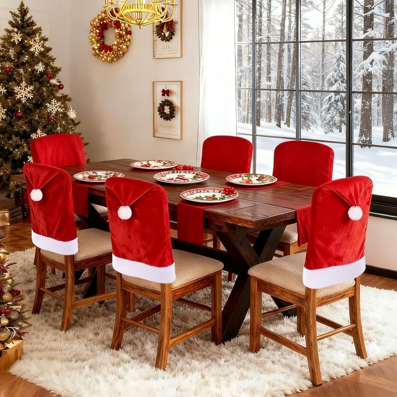 Photo 1 of ***4 SEAT COVERS INCLUDED***Christmas Chair Covers,Santa Hat Chair Back Cover Xmas Slipcover for Christmas Dinning Room Home Decoration ***4 SEAT COVERS INCLUDED***