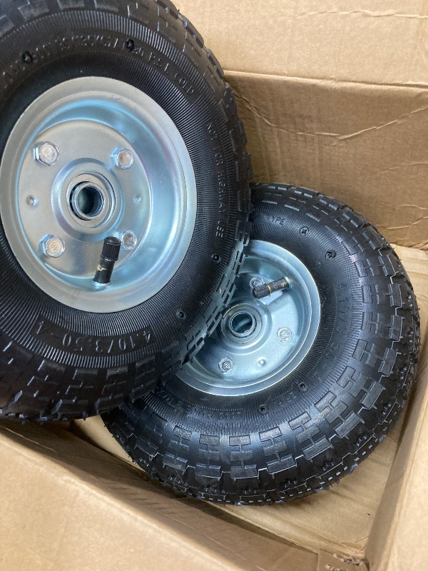 Photo 1 of (2 Pack) RRQ 10 Inch Pneumatic Wheel 4.10/3.50-4 Tire, 10" Pneumatic Wheels with 5/8" Bearings,2.2" Offset Hub for Garden Cart, Hand Truck, Lawn Cart, Mower