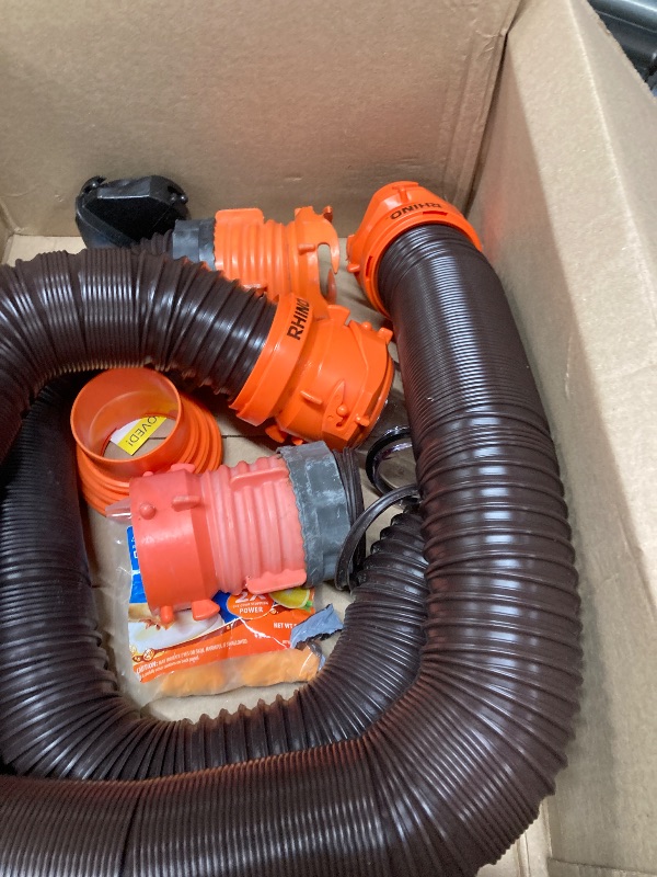 Photo 1 of ***Parts only****
Camco RhinoFLEX 20-Ft Camper/RV Sewer Hose Kit - Features Clear Elbow Fitting w/Removable 4-in-1 Adapter - Connects to 3” Slip or 3”/3.5”/4” NPT Threaded Sewer Connection (39741)