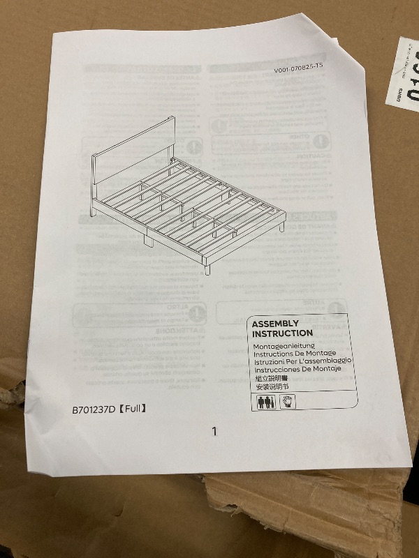 Photo 1 of ** FULL SIZE BED** Bestier Corduroy Upholstered Queen Bed Frame with Adjustable Headboard, Platform Bed Frame with LED Light, Solid Wood Slats, No Box Spring Needed, Beige