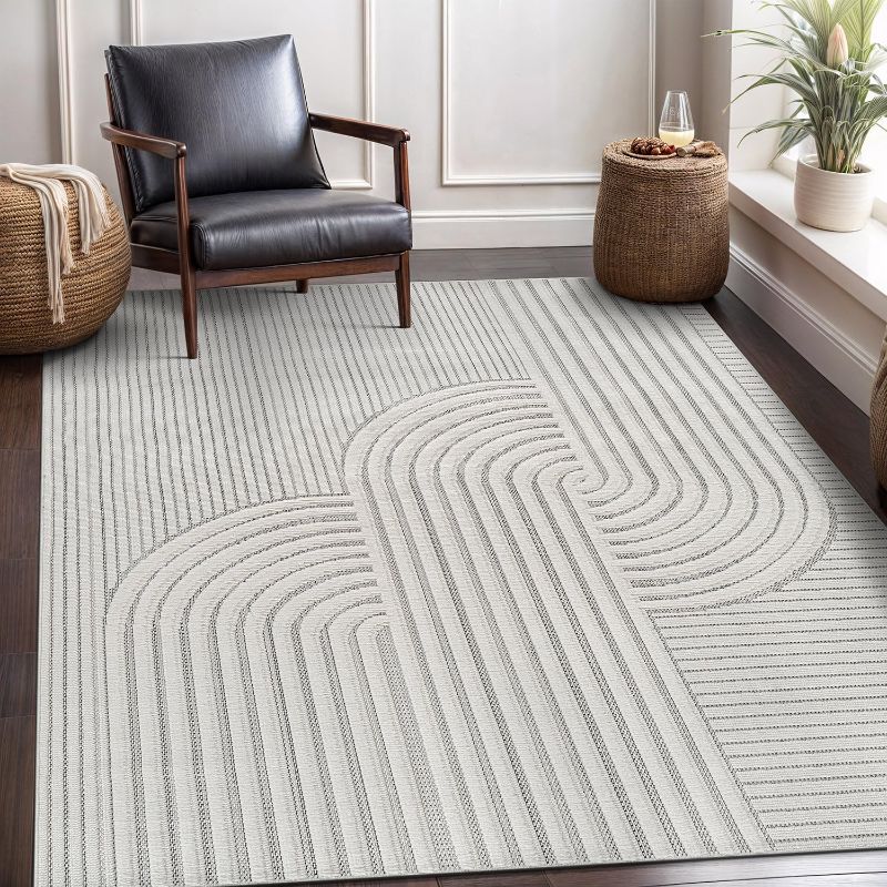 Photo 1 of **picture used for reference, no rug size CAMILSON Modern Rug Luxury Swirl Curved Micro Loop Area Rugs Soft High-Low Pile Stain Resistant Easy to Clean Non-Shedding Durable Living Room Bedroom Indoor Carpet (White)
