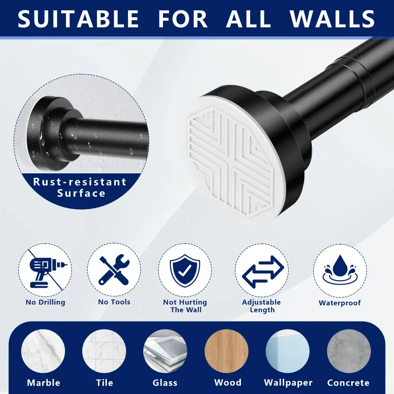 Photo 1 of  ** size unknown**VEGCOO Tension Curtain Rod 28-51Inches,Black Shower Curtain Rod for Bathroom,Adjustable Curtain Rods No Drilling for Windows,Spring Shower Tension Rod for Closet, Easy Install,Non Slip, No Rust