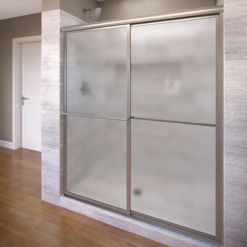 Photo 1 of  ** PICTURE USED AS REFERENCE ** EASYWORC Frameless Shower Door, 43-48" W x 76" H Sliding Glass Shower Door,  Glass with Explosion-Proof Film Nano Coating in Brushed Nickel Finish