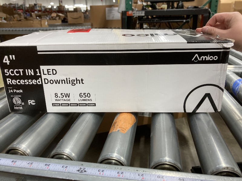 Photo 1 of   *** MISSING ONE ONLY23***Amico 23Pack 4 inch 5CCT LED Recessed Lighting, Dimmable, 8.5W=60W, 650LM, 2700K/3000K/4000K/5000K/6000K Selectable, Retrofit Can Lights with Baffle Trim, IC Rated - ETL & FCC, White