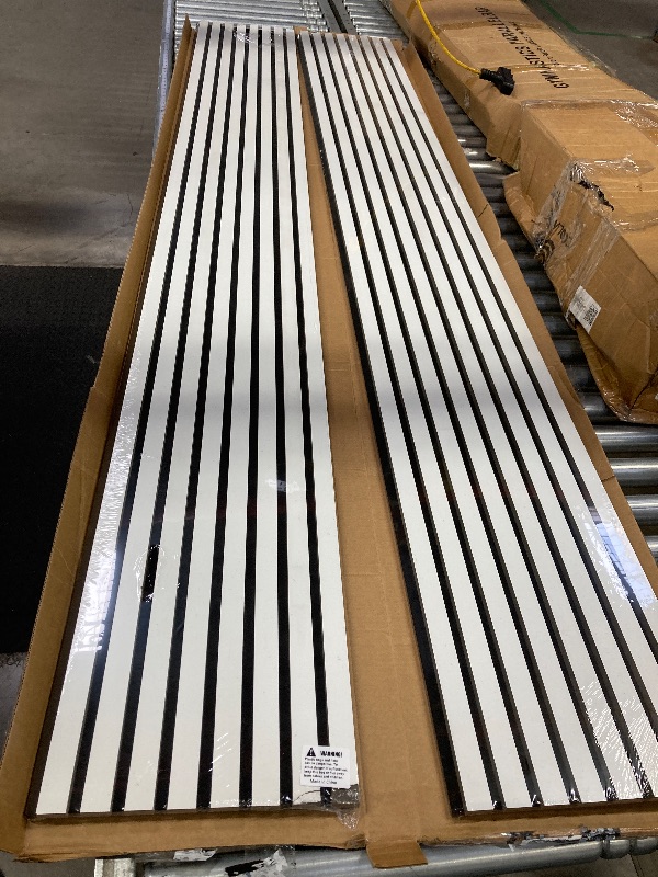 Photo 1 of **DAMAGE IN PHOTO** Olanglab Wood Slat Wall Panels, Wooden Acoustic Wall Panels, 94.5"x12.6" Each 3D Wall Panels for Interior Wall Decor, 2 Pack in Total 94.5"x25.2" (Gloss White)