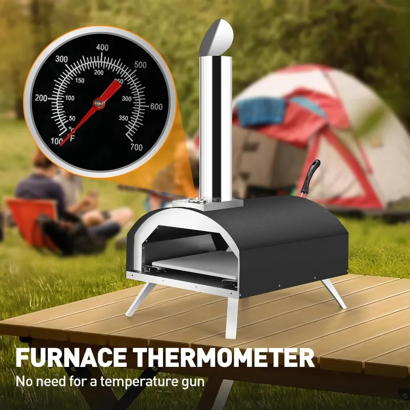 Photo 1 of 12" Wood Fired Pellet Outdoor Pizza Oven with Built-in Thermometer,Portable Stainless Steel Countertop Pizza Maker for Backyard, Outside Camping and Picnics
