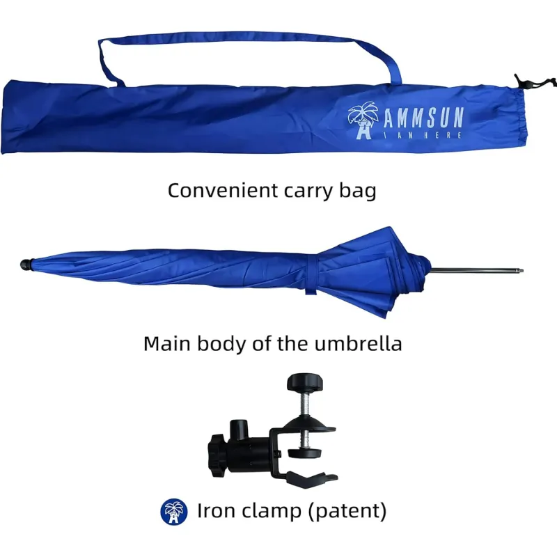 Photo 1 of  Beach Patio Chair Umbrella with Universal Clamp 360° Swivel UPF50+,Blue