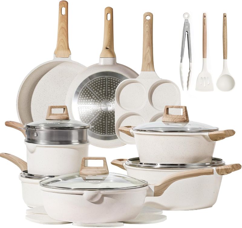 Photo 1 of  Pots and Pans Set, Nonstick Cookware Sets, White Granite Induction Cookware Non Stick Cooking Set w/Frying Pans & Saucepans(PFOS, PFOA Free)
