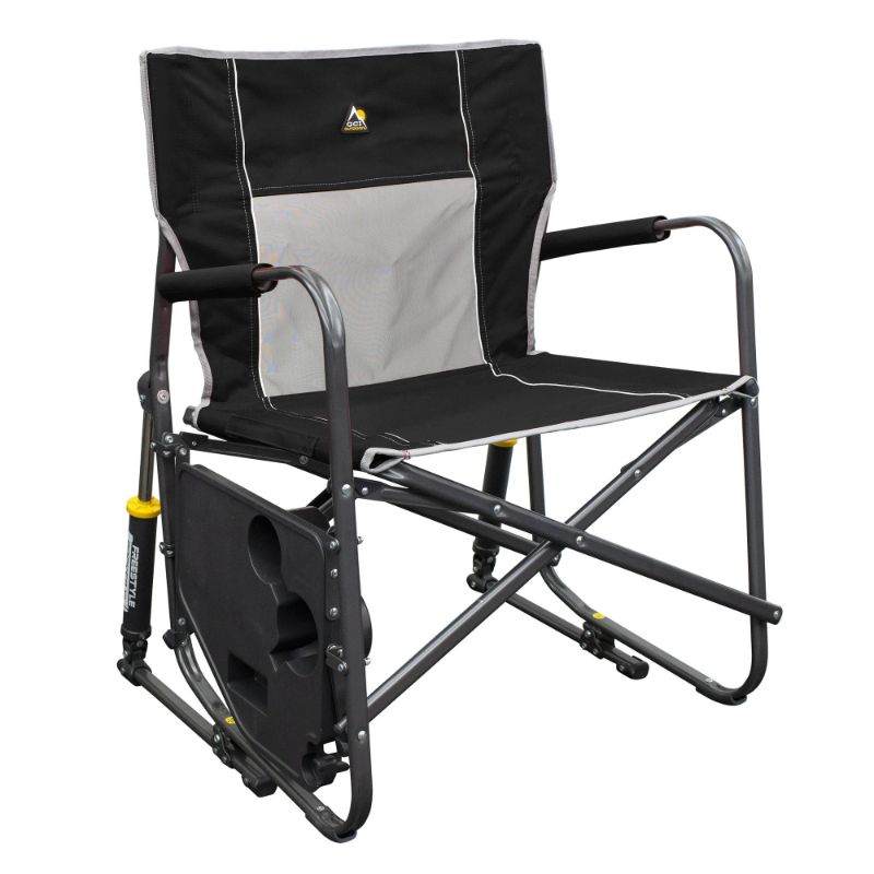 Photo 1 of  Outdoor Freestyle Rocker XL with Side Table Oversized Rocking Camp Chair, Black