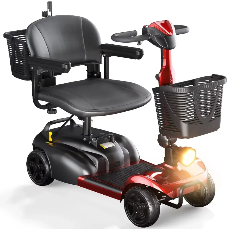 Photo 1 of  Mobility Scooter with Cane Holder for Seniors, Electric Folding Wheelchair Device for Travel, Red