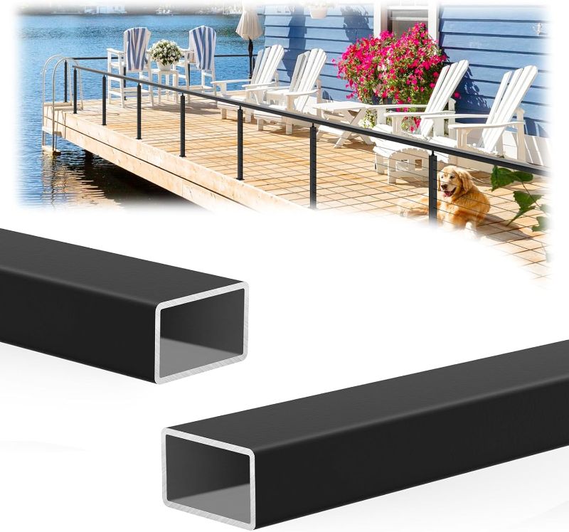 Photo 1 of  Rust-Resistant Aluminum Black Handrail for Lake House Deck Railing, Cuttable Rectangular Flat Top Hand Rail for DIY Outdoor Deck Stair Cable Railing System(Screws Included)