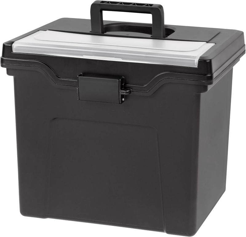 Photo 1 of 
IRIS USA File Box with Lid File Organizer for Letter File w/ Organizer-Lid, Plastic Mobile Filing Organizer, Water Resistant Document Box, Portable File Box with Handle, Secure Buckle, Lockable, Black