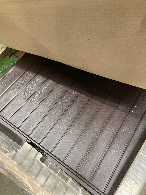 Photo 1 of ***(PARTS ONLY - SELLING AS IS )***
Rubbermaid Extra Large Resin Outdoor Storage Deck Box (134 Gal), Weather Resistant, Brown, Deck Organization for Home/Backyard/Pool Chemicals/Toys/Garden Tools/Porch/Patio Cushions**USED***(SOME SCUFFS/SCRATCHES, DENTS