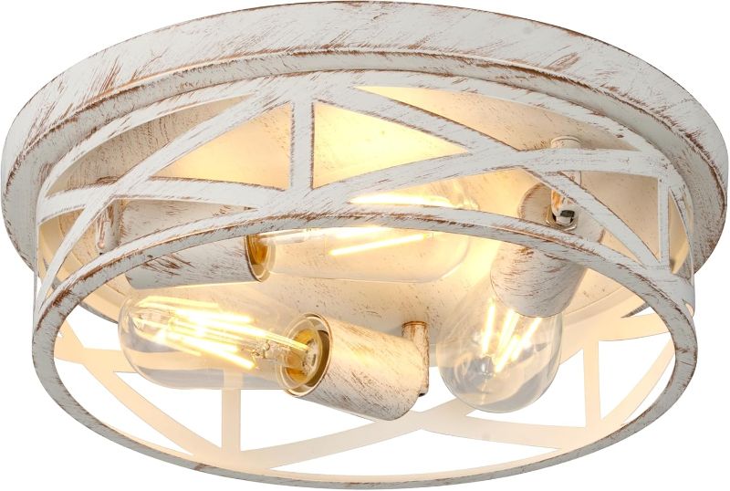 Photo 1 of 13 inch White and Gold Flush Mount Ceiling Light Fixtures,3-Light Modern Hallway Light Fixtures Ceiling, White and Gold Light Fixture Ceiling Mount for Farmhouse,Kitchen, Bedroom 1Pack