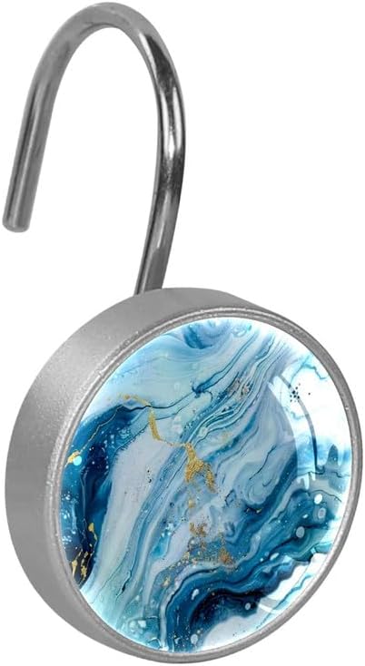 Photo 1 of 12 Pcs Decorative Shower Curtain Hooks, Rust Proof Glass Surface Stainless Steel Rings for Bathroom Bedroom Kitchen Home Bath Room Rods Decor (Blue White Gold Liquid)
