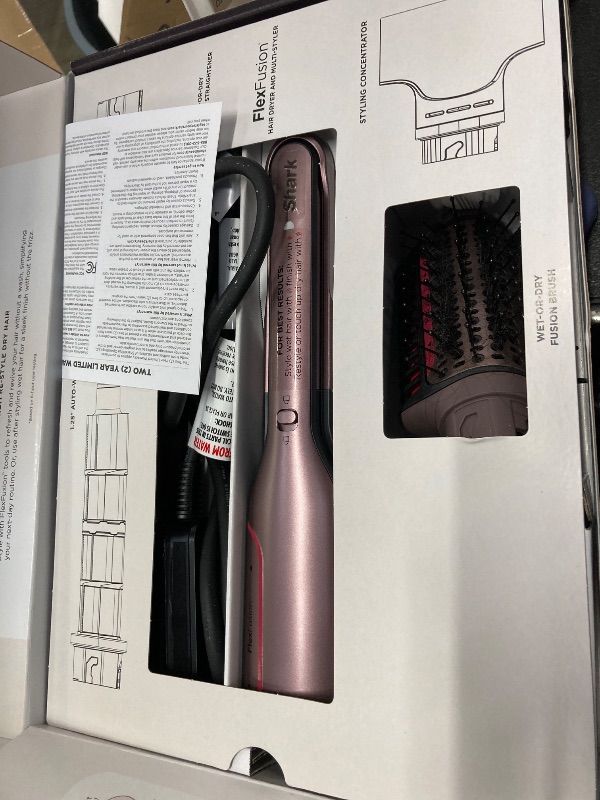 Photo 1 of ***USED***Shark FlexFusion Hair Straightener & Powerful Hair Dryer with Fusion Hair Brush, Ceramic Air Styler with Auto-Wrap Hair Curlers & Concentrator, Ceramic Plates, Cosmic Blush HD641S