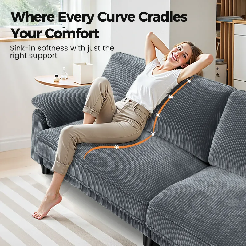 Photo 1 of *****  missing hardware , partial set this is only all bottom parts from the sofa*****83" Corduroy Sofa,Loveseat Sofa with Extra Deep Seat Couches ,Comfy Upholstered Couch for Living Room,Tool-Free Setup with 2 Pillows,Gray
