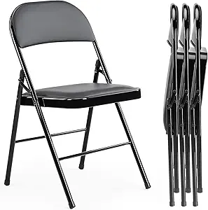 Photo 1 of **with a little scratches in the legs**Sweetcrispy Folding Chair 4 Pack, Leather Padded Folding Chairs, Sturdy Metal Foldable Chairs, Easy to Use and Store, Outdoor and Indoor, for Home, Office, Party, Comfy