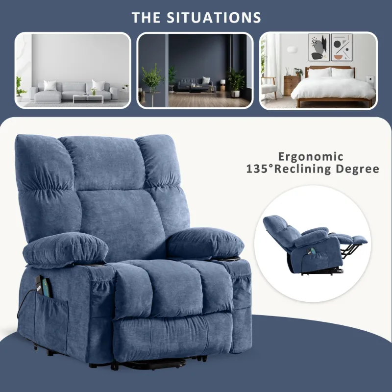 Photo 1 of ***partial set***JONPONY Power Lift Recliner Chair Recliners for Elderly with Heat and Massage Recliner Chair for Living Room with Infinite Position and Side Pocket,USB Charge Port,Blue
