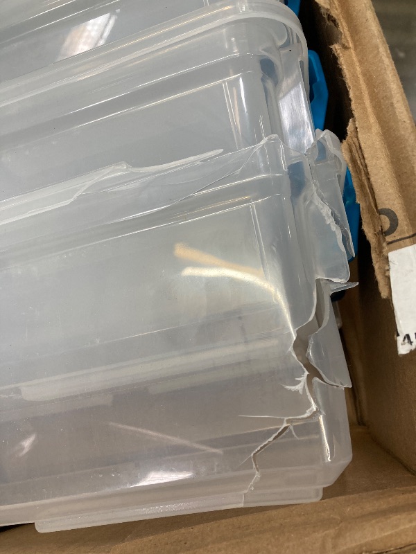 Photo 1 of ****MINOR DAMAGE ***Sterilite 7.5 Qt Gasket Box, Stackable Storage Bin with Latching Lid and Tight Seal, Plastic Container to Organize Basement, Clear Base, Lid, 1-Pack
