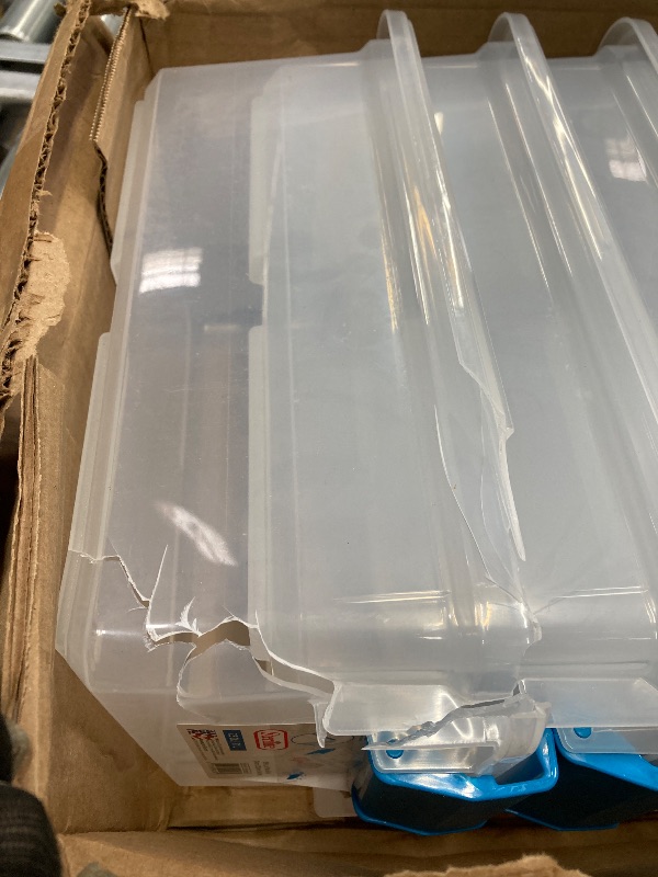 Photo 1 of ****MINOR DAMAGE ***Sterilite 7.5 Qt Gasket Box, Stackable Storage Bin with Latching Lid and Tight Seal, Plastic Container to Organize Basement, Clear Base, Lid, 1-Pack