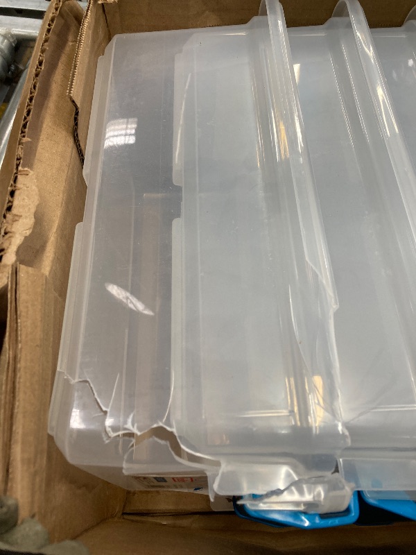 Photo 1 of ****MINOR DAMAGE ***Sterilite 7.5 Qt Gasket Box, Stackable Storage Bin with Latching Lid and Tight Seal, Plastic Container to Organize Basement, Clear Base, Lid, 1-Pack