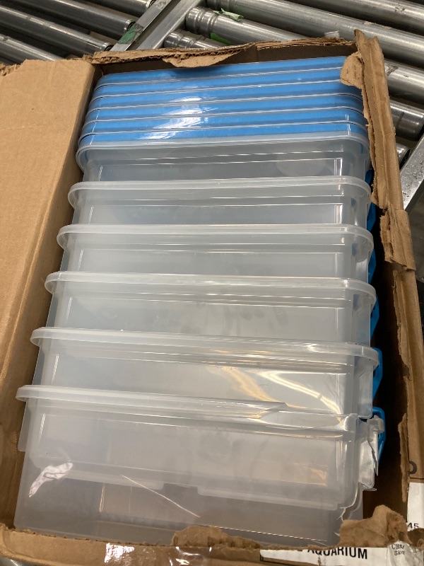 Photo 1 of ****MINOR DAMAGE ***Sterilite 7.5 Qt Gasket Box, Stackable Storage Bin with Latching Lid and Tight Seal, Plastic Container to Organize Basement, Clear Base, Lid, 1-Pack