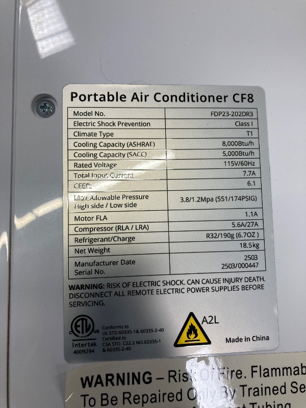 Photo 1 of ***USED* Portable air conditioner cf8