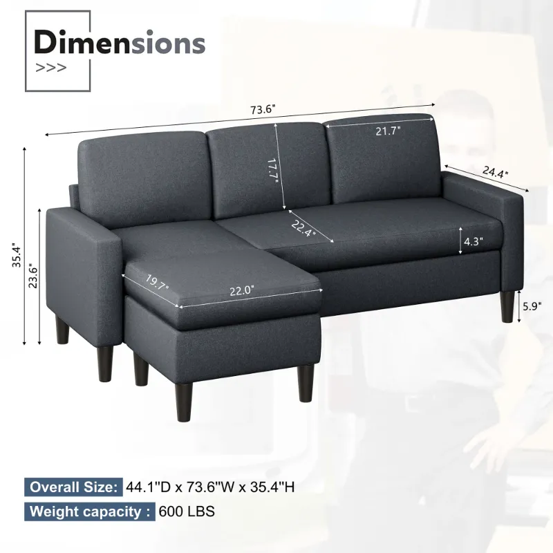 Photo 1 of  ***UKNKNOWN IF MISSING PARTS** 
 Walsunny 73.6" Convertible Sectional Reversible Sofa Couch, Sleeper Sectional L-Shaped Couch 3-Seat Sofa with Reversible Chaise for Small Space,Black
