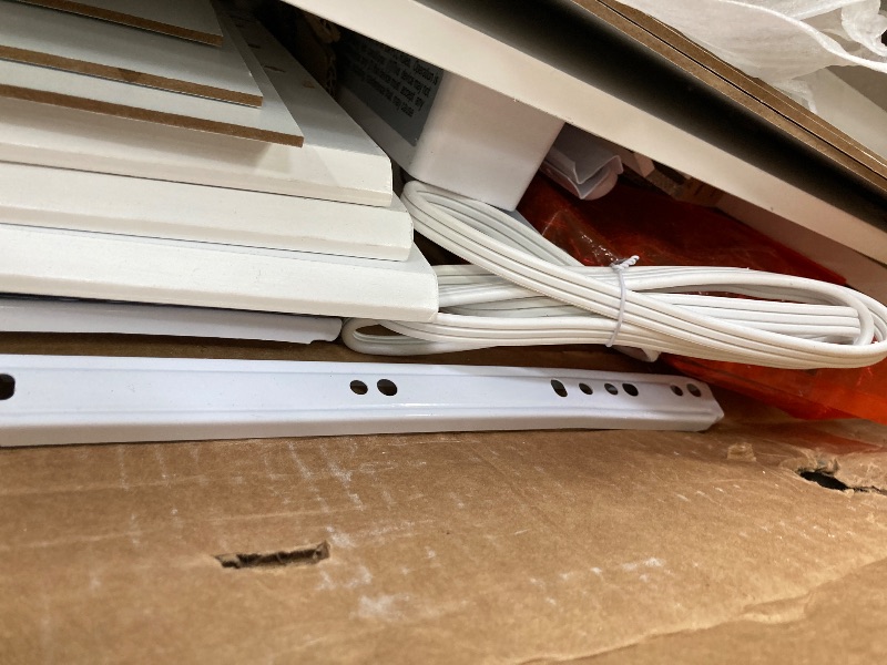 Photo 1 of *** MISSING PARTS ***Homfa 70.9'' Kitchen Pantry Cabinet with Charging Station and LED Light, 3 Drawers Buffet Storage Cabinet with Glass Doors and Adjustable Shelves, White