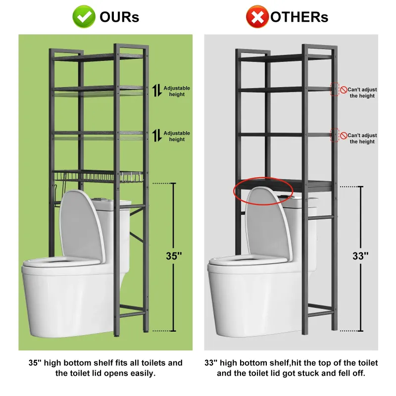 Photo 1 of   ***UKNKNOWN IF MISSING PARTS** 
Biemlerfn Over The Toilet Storage Shelf, 4-Tier Wooden Bathroom Organizer Adjustable Saver Space Rack with Toilet Paper Holder, Classic Black

