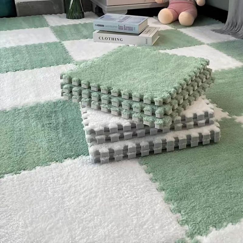 Photo 1 of 10pcs Plush Puzzle Foam Floor Mat, Soft Fluffy Interlocking Square Foam Tiles Area Rugs Carpet for Parlor Bedron Green&White)
