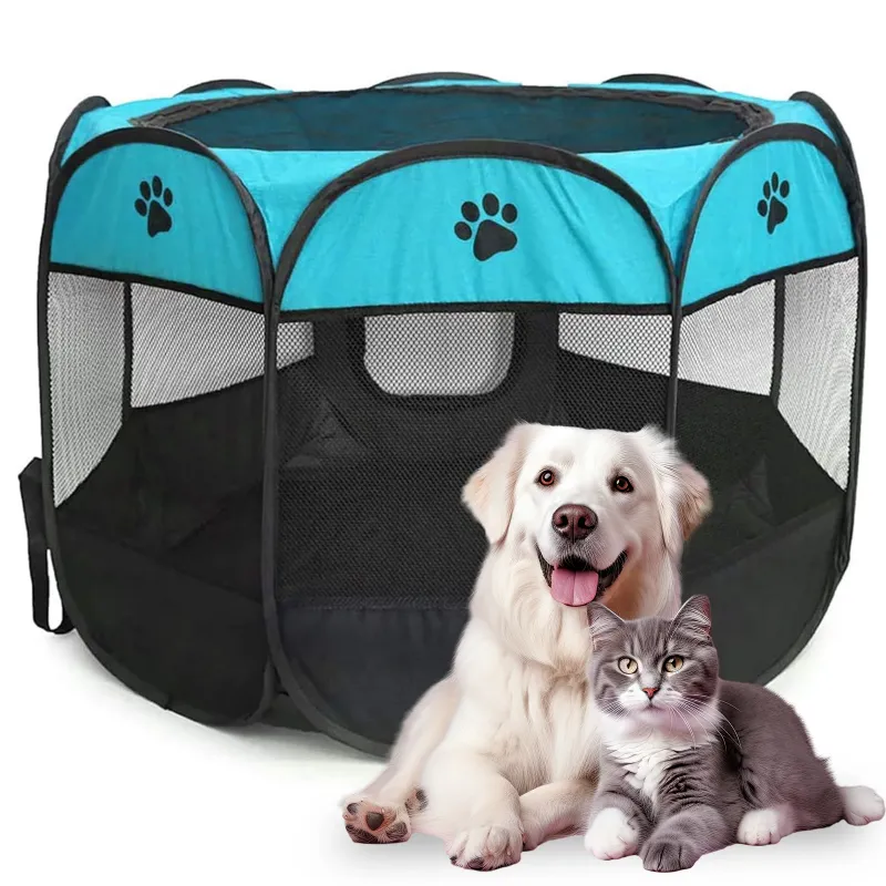 Photo 1 of **HAS SMALL TEARS ON SIDE**Portable Pet Playpen for Dog Cat Puppy, Apphome Foldable Pop-up Dog Kennel Tent for Indoor Outdoor Travel Camping Use, Large Size 45"x23"