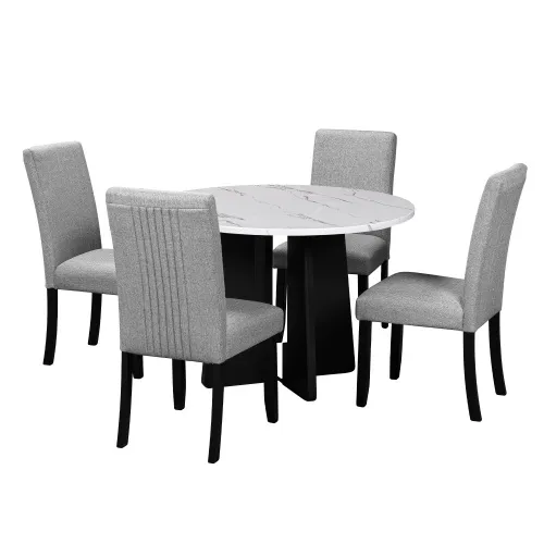 Photo 1 of **CHAIRS ONLY/NO TABLE/COLOR IS BEIGE/MAY BE MISSING SOME HARDWARE**5-Piece Round Dining Table set, 43-Inch Modern Dining Table and 4 Upholstered Chairs for Dining Room, Kitchen Room, Living Room, Easy Assembly BEIGE COLOR