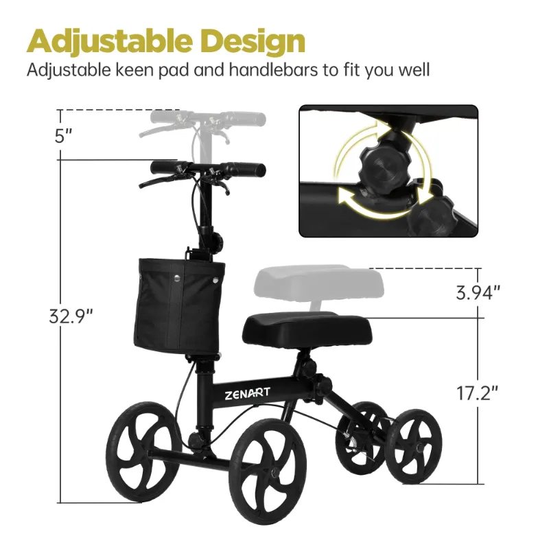 Photo 1 of ***DAMAGE:MINOR*** ZENART Economy Knee Scooter Foldable Walker for Foot Surgery Adult Crutch Alternative
