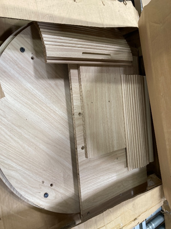 Photo 1 of ***I don't know if they are missing parts*** LINSY HOME Round Coffee Table, 31.5" Drum Coffee Table with Sliding Tambour Door, Fluted Accent Center Table with Storage, Mid Century Modern Coffee Table for Living Room, Oak