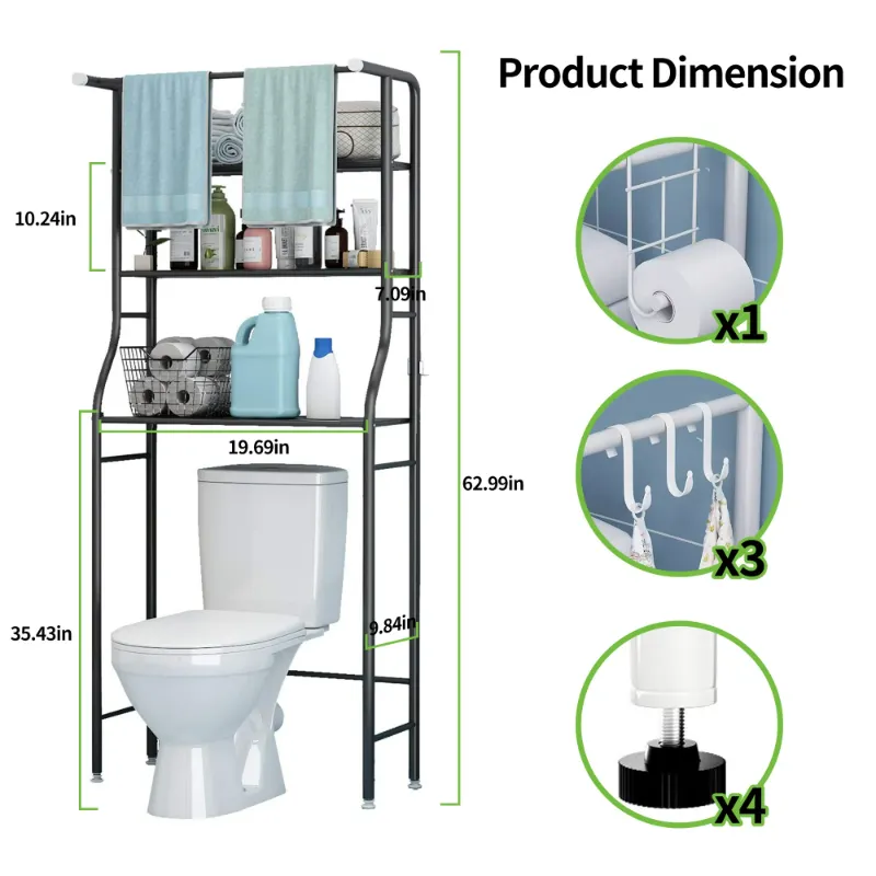 Photo 1 of ***I DON'T KNOW IF IT'S MISSING PARTS*** Over the Toilet Storage, Bathroom Organizers and Storage Shelf with Hanging Rod Paper Holder and 3 Hooks, Freestanding Toilet Rack Space Saver, Black
