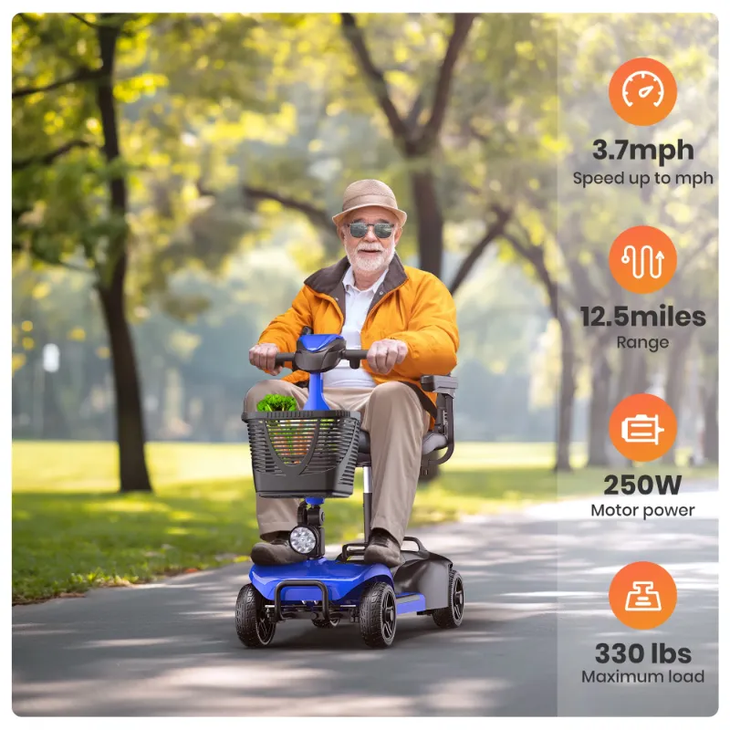 Photo 1 of ***I DON'T KNOW IF IT WORKS, I DON'T KNOW IF IT MISSES PARTS*** SACVON 4 Wheels Mobility Scooter with Cane Holder for Seniors, Electric Folding Wheelchair Device for Travel, Blue
