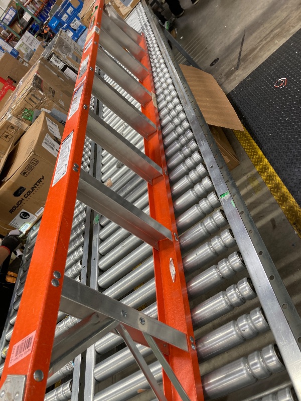 Photo 1 of **MAJOR DAMAGE TO TOP STEP AND SIDE TOP-SEE PICS***8 Ft. Fiberglass Shelf Ladder with 300 Lb. Load Capacity Type IA Duty Rating