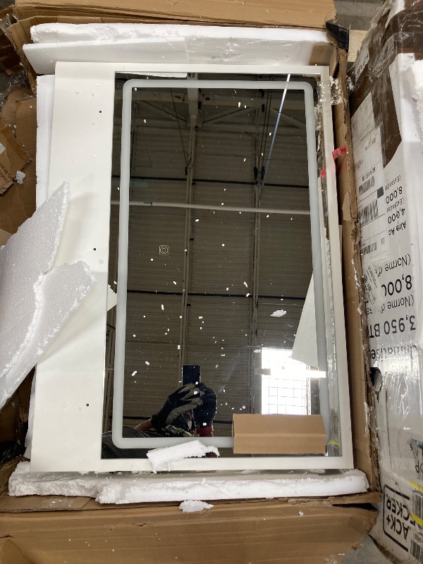 Photo 1 of ***(DAMAGE-SELLING AS PARTS ONLY)*** VIRNAZ Vanity Set with Large Lighted Mirror & Power Outlet, Makeup Vanity Table Desk Chair Set for Bedroom, White ***BOX RIPPED/TORN***