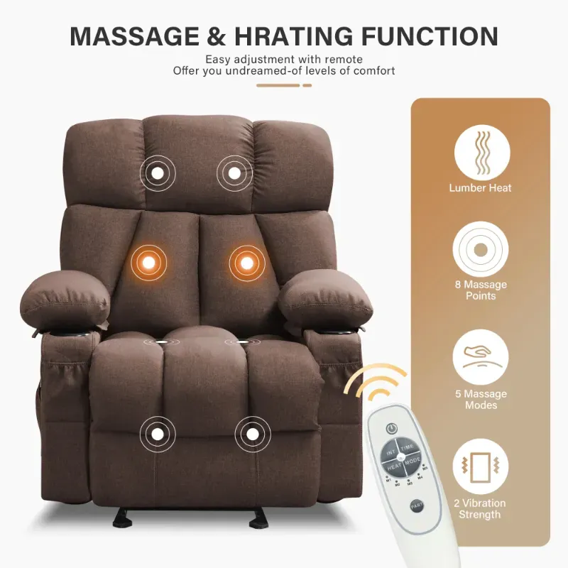 Photo 1 of --Armrest only-- JONPONY Manual Recliner Chair with Heat Therapy and Massage Function, Heavy Duty Reclining Mechanism Massage Chair, Elderly Single Rocker Sofa with Cup Holders for Bedroom Home Theater
