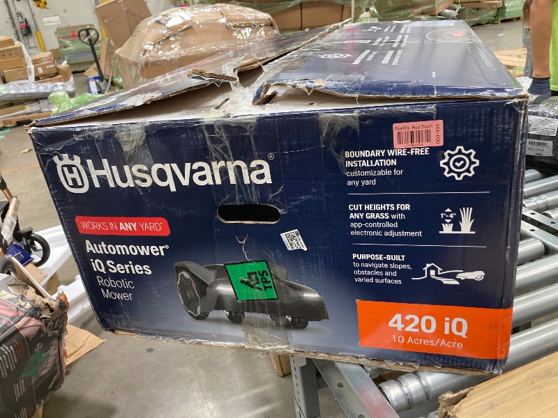 Photo 1 of ***I DON'T KNOW IF IT WORKS, I DON'T KNOW IF ANY PARTS ARE MISSING*** Husqvarna 420iQ Automower Robotic Mower, 1 Acre Mowing Capacity, Wire Free Robot Lawn Mower with Charging Station, RS1 EPOS Reference Station and Replacement Blades