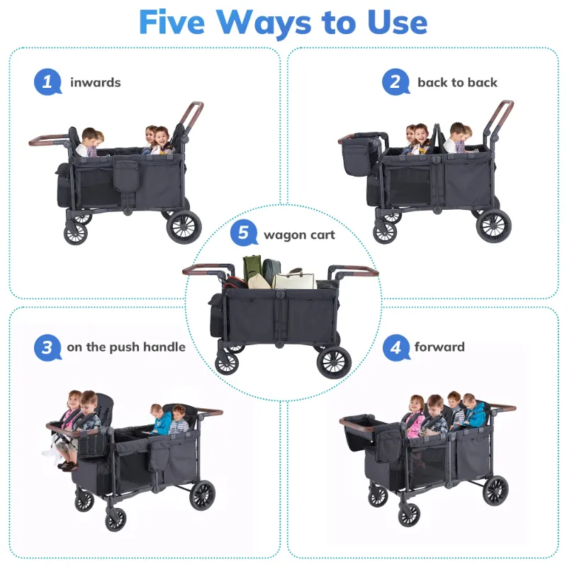 Photo 1 of ***I don't know if it works, I don't know if there are missing parts*** SACVON Toddler Stroller Wagon for 4 Kids with Cooler Bag,Parent Organizer,5-Point Harnesses,Black
