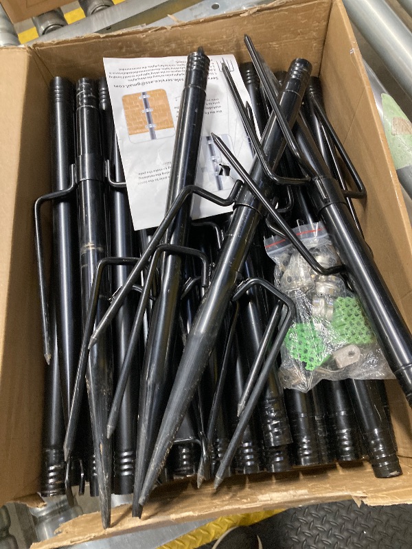 Photo 1 of ***(USED -SELLING AS IS - SOME MISSING PARTS)*** 
6 Pack 10 ft Heavy Duty Metal String Light Poles Adjustable Outdoor Lighting Stand for Patio, Backyard, Garden, Party & Wedding Rustproof & Sturdy with Hooks