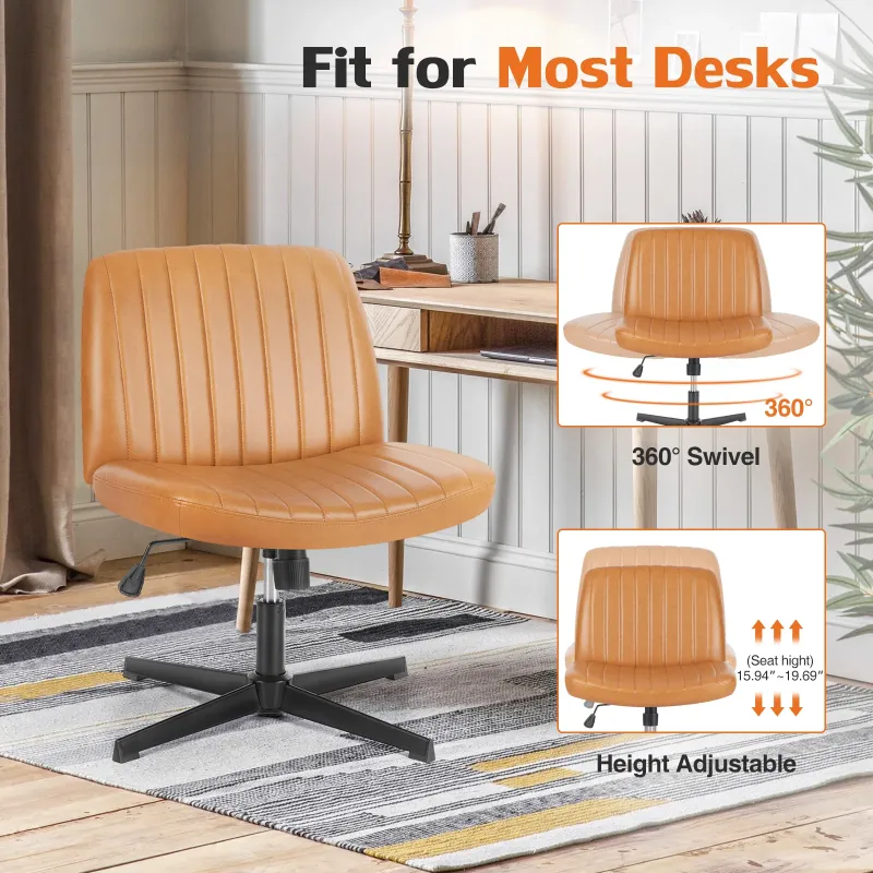 Photo 1 of  Wide Desk Chair ?No Wheels Cross Legged Office Chair Armless Office Chair?Brown