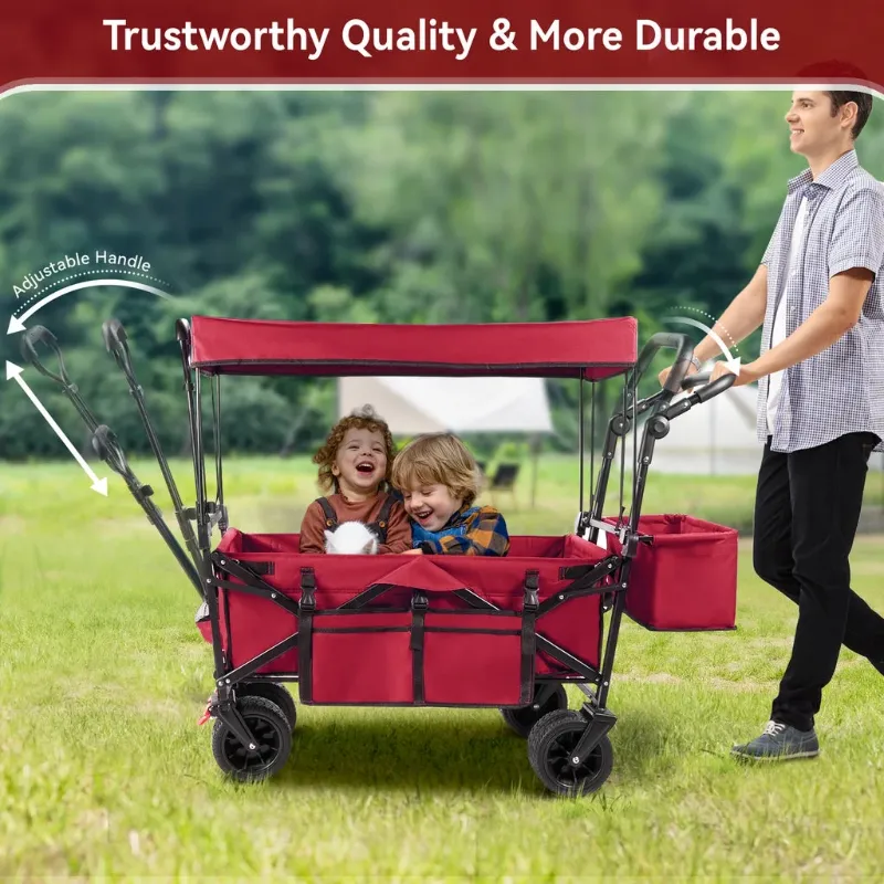 Photo 1 of  Collapsible Garden Wagon Cart with Removable Canopy Red