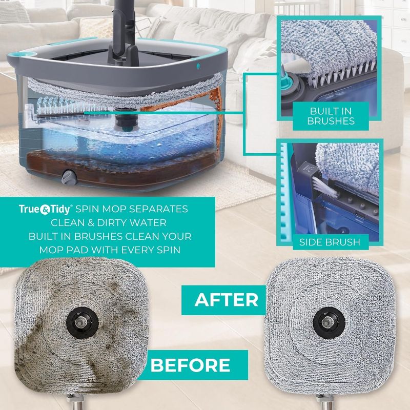 Photo 1 of  Clean Spin Mop & Bucket System – Dual Compartment Design for Clean & Dirty Water, 360° Swivel Mop Head, Built-in Scrubbing Brush, Stainless Steel Handle & 2 Reusable Microfiber Pads