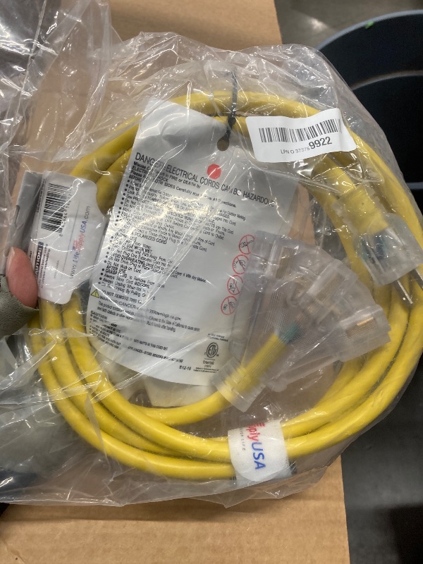 Photo 1 of 10ft Outdoor/Indoor Extension Cord 3-Outlet 12/3 Gauge Extra Heavy Duty ETL Listed, 3 Prong SJTW, Waterproof, Flexible Cold-Resistant Long Power Cord,15A 125V 1875W, Yellow by LifeSupplyUSA